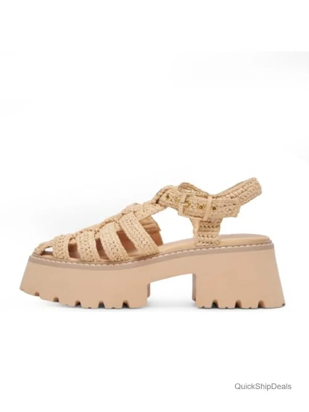 Woven Fisherman Platform Sandals with Adjustable Buckle Strap Chunky Heel